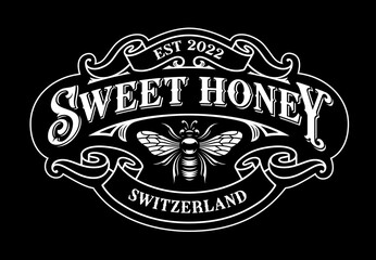 Vintage honey label with a bee logo, this design can be used as a template for a honey package