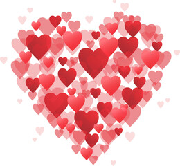 Heart-shaped overlay of red hearts on transparent background
