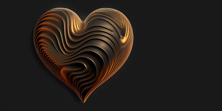 black and gold heart shape. Generative AI.