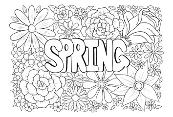 Spring floral pattern antistress coloring book page, vector illustration