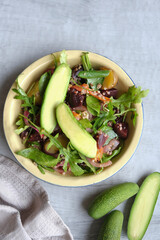 Delicious and healthy homemade meal. Seedless Cocktail Avocado Salad. For healthy conscious minded people, ideal for weight watcher and on diet.