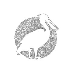 Continuous curve one line drawing of adorable standing pelican. Abstract art in circle. Single line editable stroke vector illustration of cute pelican for logo, wall decor, poster print decoration