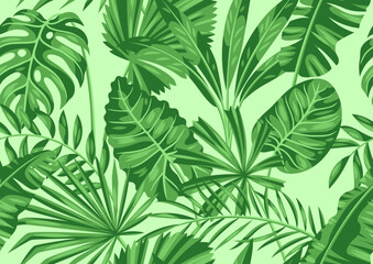Naklejka na ściany i meble Seamless pattern with stylized palm leaves. Image of tropical foliage and plants.