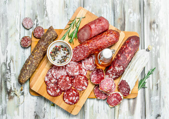 Assortment of different smoked salami.