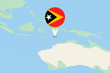 Map illustration of East Timor with the flag. Cartographic illustration of East Timor and neighboring countries.