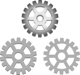 Gears, vector. Three gray gears on a white background.