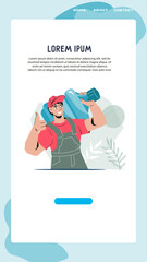 Bottled drinking water delivery and transportation service onboarding mobile app page design, flat vector illustration.