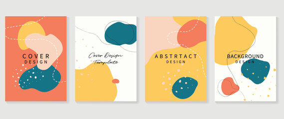 Fototapeta premium Abstract design cover set vector illustration. Creative background template with abstract colored organic shapes and line arts. Design for greeting card, invitation, social media, poster, banner.