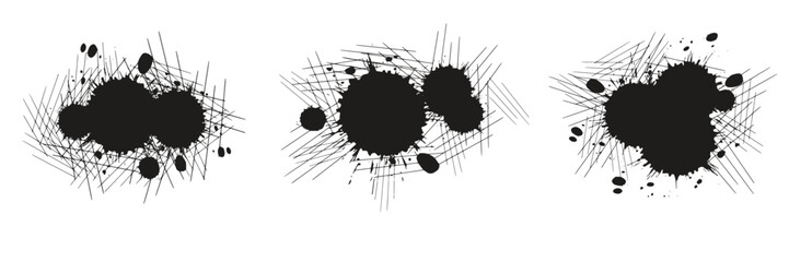 Grunge splatters set. Black paint splashes-