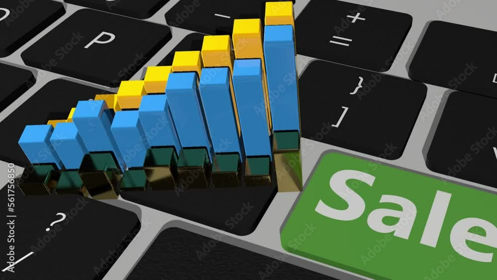 Poster business chart on the keyboard. growing stock exchange charts on keyboard buttons.