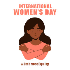 International womens day concept poster. Embrace equity african woman illustration background. 2023 women day campaign theme - EmbraceEquity