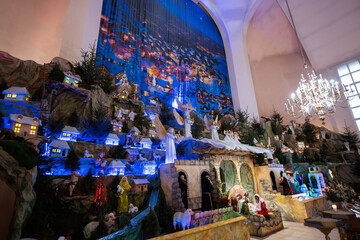Christmas nativity crib scene in church.
