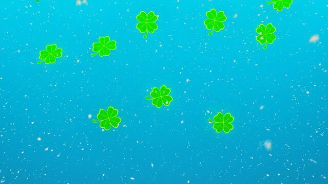 four leaf clover falling with blue background