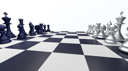 Chess pieces on the chess board business strategy comcept render