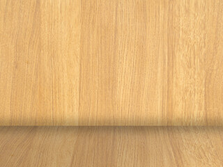 Wooden floor and wooden wall with natural patterns with faded shadows (corner). Blank background for placing products Light brown.