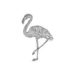 Continuous curve one line drawing abstract art. Flamingos are birds with long legs and necks. Single line editable stroke vector illustration of exotic flamingo for logo, wall decor, boho poster