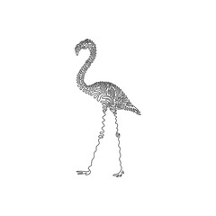 Single curly one line drawing abstract art. Flamingos are unbelievably interesting creatures. Continuous line draw graphic design vector illustration of beautiful flamingo for icon, logo, boho poster