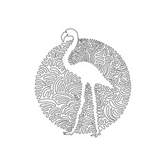 Single one curly line drawing of flamingo with long legs and necks. Continuous line draw graphic design vector illustration of beautiful flamingo for icon, symbol, company logo, boho poster