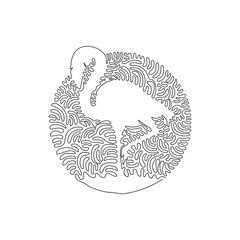 Continuous curve one line drawing of standing flamingo abstract art in circle. Single line editable stroke vector illustration of flamingo have long, graceful necks for logo, wall decor, boho poster