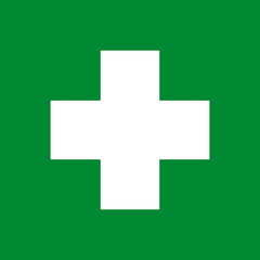 Fototapeta premium White cross on isolated green background. Medical symbol. Vector illustration.