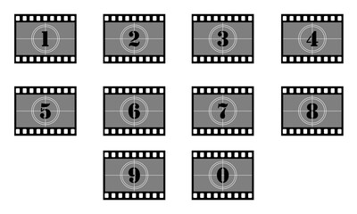 A set of movie countdown numbers. the beginning of an old movie. retro cinema timer counter. old film eps10