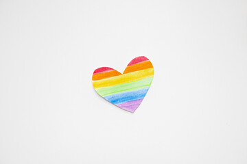  lgbt rainbow painted heart on white background.LGBT equal rights movement and gender equality...