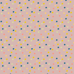 Bright colorful wild polka dot pattern, Party style dots seamless background,Cute minimalistic childish multicolored dots print, Perfect for packaging, fabric, wallpaper, stationery, birthday cards