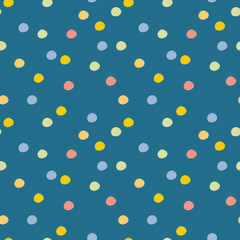 Bright colorful wild polka dot pattern, Party style dots seamless background,Cute minimalistic childish multicolored dots print, Perfect for packaging, fabric, wallpaper, stationery, birthday cards