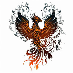 Obraz premium phoenix bird tattoo sketch on white background. black ink and geometry. mythological animal created with Generative AI technology