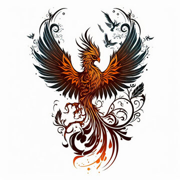 Black and White Phoenix Tattoo Design by Morphart Creations #1643939