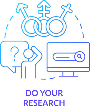 Do our research blue gradient concept icon. Transgender people. Supporting gender identity abstract idea thin line illustration. Isolated outline drawing. Myriad Pro-Bold font used