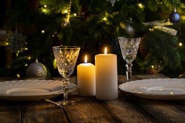 New Year's table. Christmas table setting.