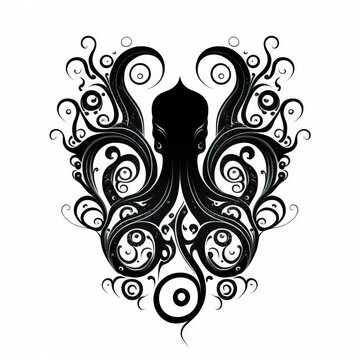 octopus tattoo sketch on white background. black ink and geometry. kraken mythological animal created with Generative AI technology