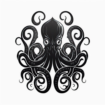 octopus tattoo sketch on white background. black ink and geometry. kraken mythological animal created with Generative AI technology