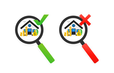 Real estate investment verification concept. Real estate agent. Template for sale, rent house, real estate market. Profit concept. Real estate inspection. Business concept. Vector illustration