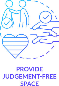Provide judgement free space blue gradient concept icon. Safe environment. Supporting gender identity abstract idea thin line illustration. Isolated outline drawing. Myriad Pro-Bold font used