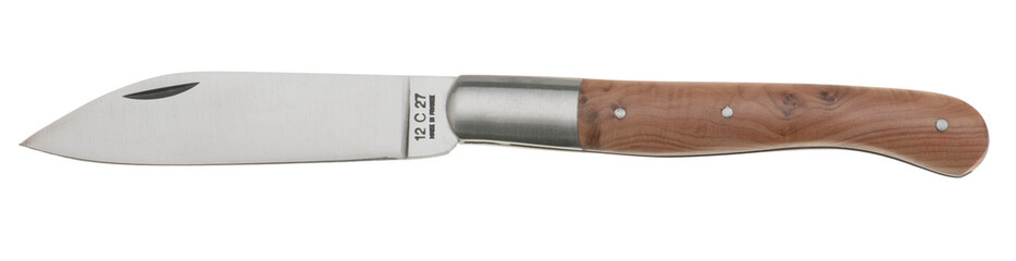 couteau une pièce une mitre, manche olivier sur fond transparent