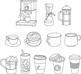 vector sketch illustration of coffee latte cafe drink and how to serve it