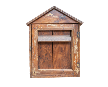 Boite aux lettres en bois ancienne sur un fond transparent.