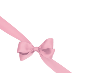 Nœud de ruban de satin pour paquet cadeau de couleur rose, isolé sur du fond transparent.	