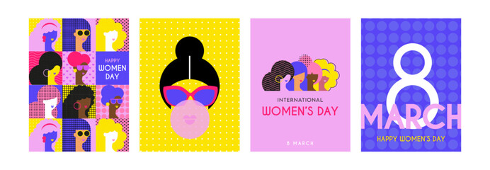 women's day greeting cards and posters. Happy women's day with women of different ethnicities and cultures stand side by side together Strong and brave girls support each other. Vector illustration - 561763852