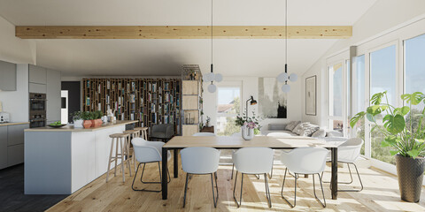 modern attic Scandinavian style apartment interior