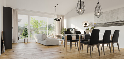 modern attic Scandinavian style apartment interior