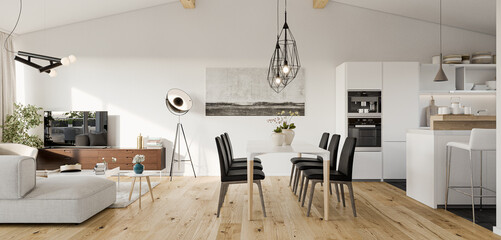 modern attic Scandinavian style apartment interior