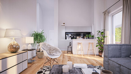 modern attic Scandinavian style apartment interior