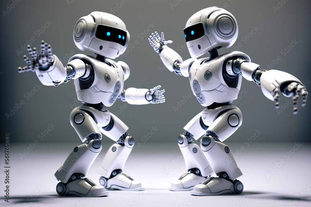 Aufkleber Two Smart Robot dancing. Focus on near the robot. Generative AI