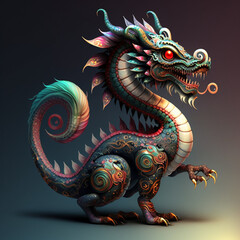 Colorful, cute, magic fantasy chineese dragon illustration