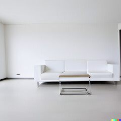 modern living interior, a beautiful illustration of living room with white painted walls and white sofa with white table