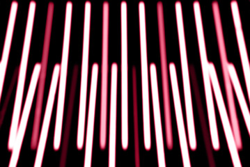 Abstract glowing stripes on isolated black background. Toned image in trendy magenta color of year 2023.