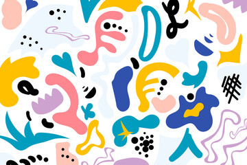 Hand drawn various shapes and doodle objects. Abstract contemporary modern trendy vector illustration. Vector elements isolated on a white background.